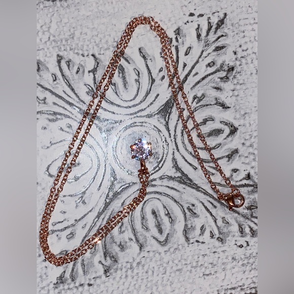NWOT Simulated Diamond Solitaire Pendant- 18” Necklace-14 Karat Rose Gold Plated - Picture 7 of 16